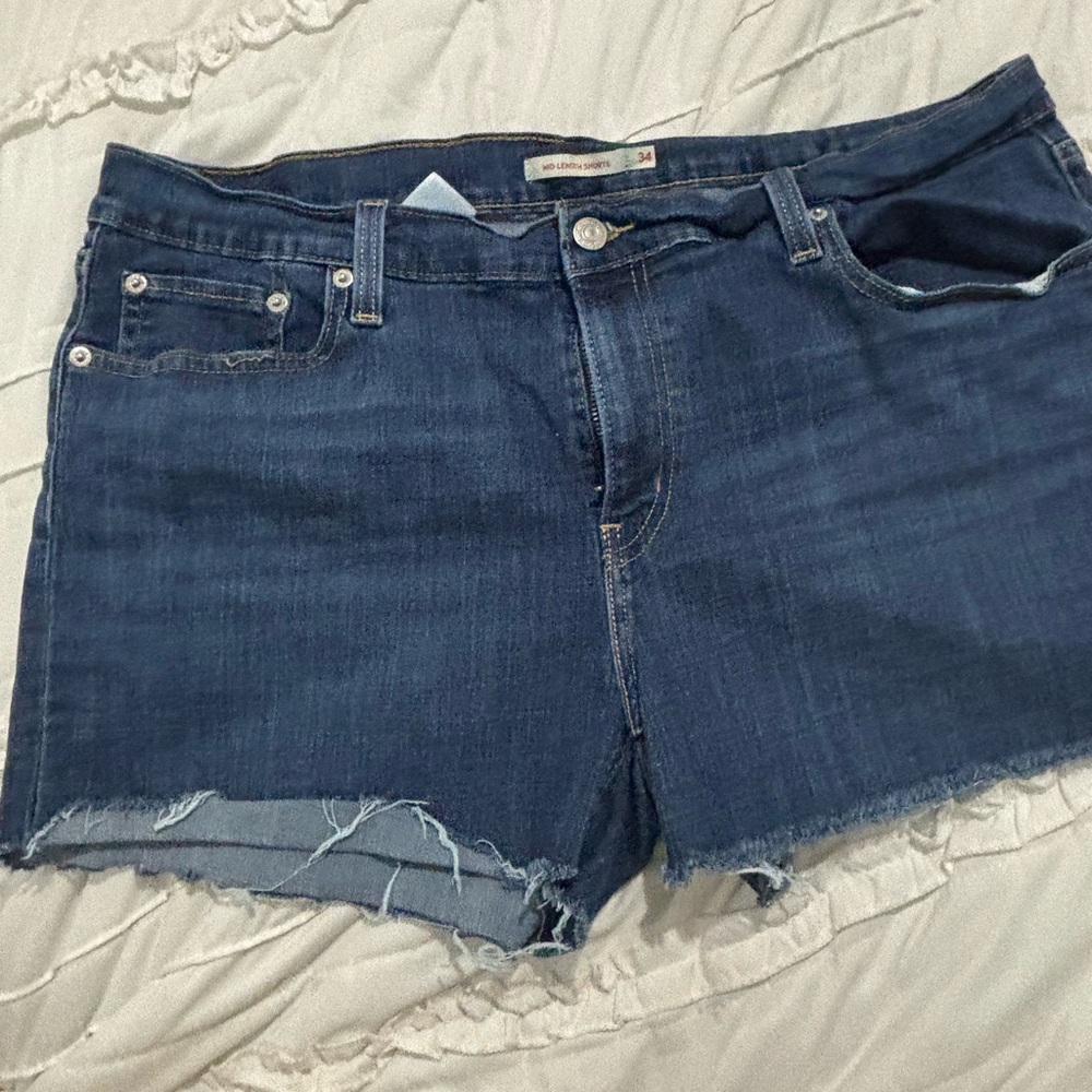 Levi's Women's Shorts 18 Mid Length Blue Jean Denim Cutoff Shorts 34